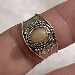 925 silver opal floral ring size‎ 7.75
